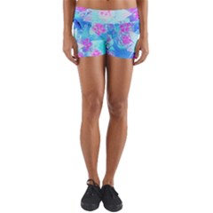 Blue And Hot Pink Succulent Underwater Sedum Yoga Shorts by myrubiogarden