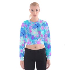 Blue And Hot Pink Succulent Underwater Sedum Cropped Sweatshirt