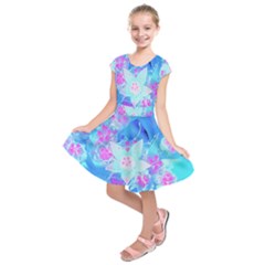 Blue And Hot Pink Succulent Underwater Sedum Kids  Short Sleeve Dress by myrubiogarden