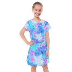 Blue And Hot Pink Succulent Underwater Sedum Kids  Drop Waist Dress by myrubiogarden