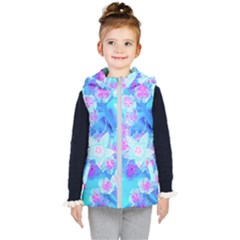 Blue And Hot Pink Succulent Underwater Sedum Kid s Hooded Puffer Vest by myrubiogarden