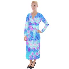 Blue And Hot Pink Succulent Underwater Sedum Velvet Maxi Wrap Dress by myrubiogarden