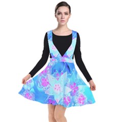 Blue And Hot Pink Succulent Underwater Sedum Plunge Pinafore Dress by myrubiogarden