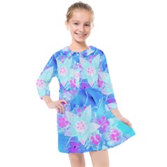 Blue And Hot Pink Succulent Underwater Sedum Kids  Quarter Sleeve Shirt Dress