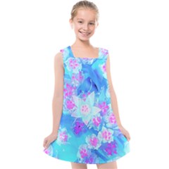 Blue And Hot Pink Succulent Underwater Sedum Kids  Cross Back Dress