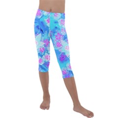 Blue And Hot Pink Succulent Underwater Sedum Kids  Lightweight Velour Capri Leggings  by myrubiogarden