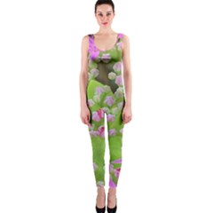 Hot Pink Succulent Sedum With Fleshy Green Leaves One Piece Catsuit by myrubiogarden