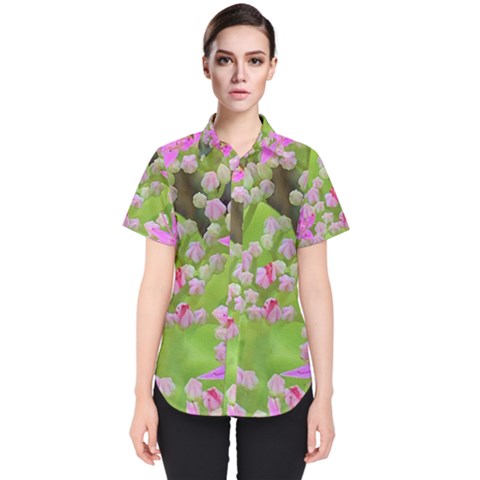 Hot Pink Succulent Sedum With Fleshy Green Leaves Women s Short Sleeve Shirt by myrubiogarden