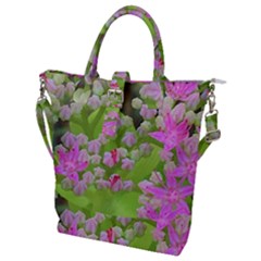 Hot Pink Succulent Sedum With Fleshy Green Leaves Buckle Top Tote Bag by myrubiogarden