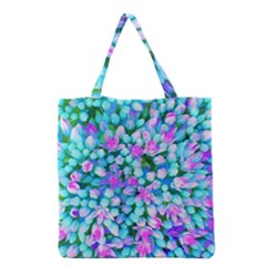 Blue And Hot Pink Succulent Sedum Flowers Detail Grocery Tote Bag by myrubiogarden