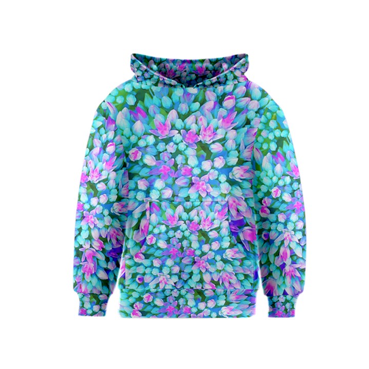 Blue And Hot Pink Succulent Sedum Flowers Detail Kids  Pullover Hoodie