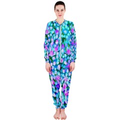 Blue And Hot Pink Succulent Sedum Flowers Detail Onepiece Jumpsuit (ladies) 