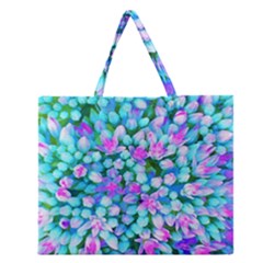 Blue And Hot Pink Succulent Sedum Flowers Detail Zipper Large Tote Bag