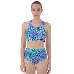 Blue And Hot Pink Succulent Sedum Flowers Detail Racer Back Bikini Set