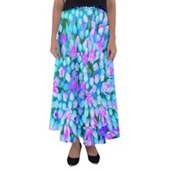 Blue And Hot Pink Succulent Sedum Flowers Detail Flared Maxi Skirt by myrubiogarden