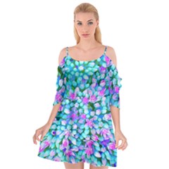 Blue And Hot Pink Succulent Sedum Flowers Detail Cutout Spaghetti Strap Chiffon Dress by myrubiogarden