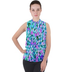 Blue And Hot Pink Succulent Sedum Flowers Detail Sleeveless Top by myrubiogarden