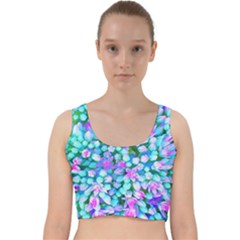 Blue And Hot Pink Succulent Sedum Flowers Detail Velvet Racer Back Crop Top by myrubiogarden