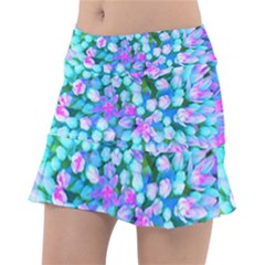 Blue And Hot Pink Succulent Sedum Flowers Detail Tennis Skirt by myrubiogarden