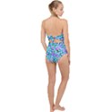 Blue And Hot Pink Succulent Sedum Flowers Detail Scallop Top Cut Out Swimsuit View2