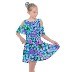 Blue And Hot Pink Succulent Sedum Flowers Detail Kids  Shoulder Cutout Chiffon Dress by myrubiogarden