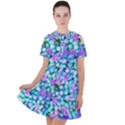 Blue And Hot Pink Succulent Sedum Flowers Detail Short Sleeve Shoulder Cut Out Dress  View1