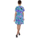 Blue And Hot Pink Succulent Sedum Flowers Detail Short Sleeve Shoulder Cut Out Dress  View2