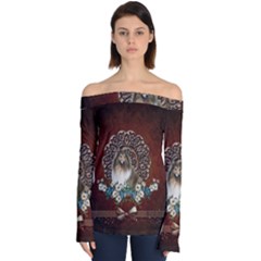 Cute Collie With Flowers On Vintage Background Off Shoulder Long Sleeve Top by FantasyWorld7