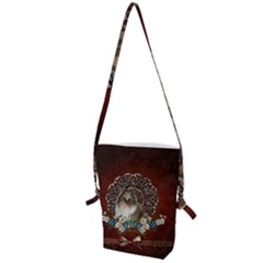 Cute Collie With Flowers On Vintage Background Folding Shoulder Bag