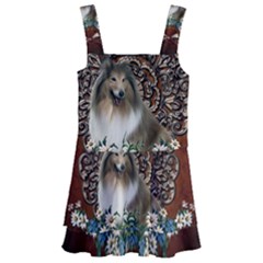 Cute Collie With Flowers On Vintage Background Kids  Layered Skirt Swimsuit by FantasyWorld7