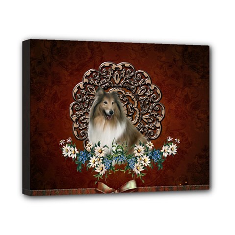 Cute Collie With Flowers On Vintage Background Canvas 10  X 8  (stretched) by FantasyWorld7