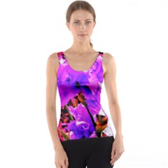 Abstract Ultra Violet Purple Iris On Red And Pink Tank Top by myrubiogarden