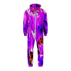 Abstract Ultra Violet Purple Iris On Red And Pink Hooded Jumpsuit (kids) by myrubiogarden