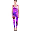 Abstract Ultra Violet Purple Iris On Red And Pink One Piece Catsuit View1