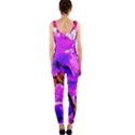 Abstract Ultra Violet Purple Iris On Red And Pink One Piece Catsuit View2