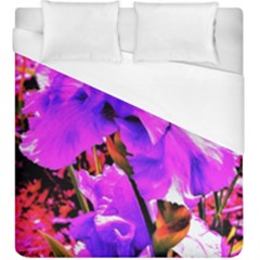 Abstract Ultra Violet Purple Iris On Red And Pink Duvet Cover (king Size) by myrubiogarden