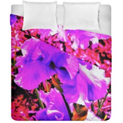 Abstract Ultra Violet Purple Iris On Red And Pink Duvet Cover Double Side (california King Size) by myrubiogarden