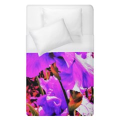 Abstract Ultra Violet Purple Iris On Red And Pink Duvet Cover (single Size) by myrubiogarden