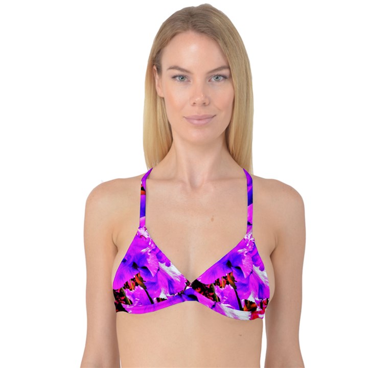 Abstract Ultra Violet Purple Iris On Red And Pink Reversible Tri Bikini Top