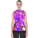 Abstract Ultra Violet Purple Iris On Red And Pink Mock Neck Shell Top View1