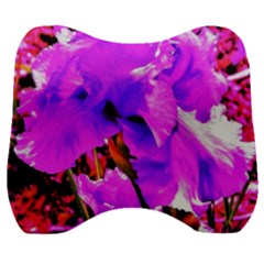 Abstract Ultra Violet Purple Iris On Red And Pink Velour Head Support Cushion by myrubiogarden