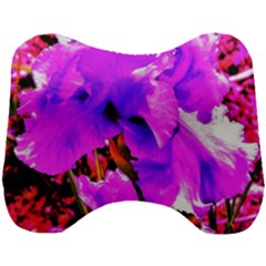 Abstract Ultra Violet Purple Iris On Red And Pink Head Support Cushion by myrubiogarden