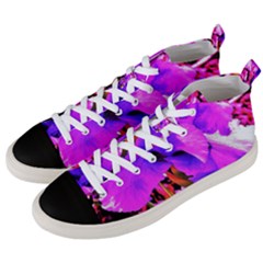 Abstract Ultra Violet Purple Iris On Red And Pink Men s Mid-top Canvas Sneakers by myrubiogarden