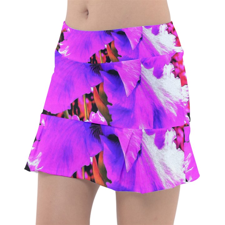 Abstract Ultra Violet Purple Iris On Red And Pink Tennis Skirt