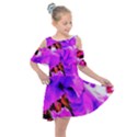 Abstract Ultra Violet Purple Iris On Red And Pink Kids  Shoulder Cutout Chiffon Dress View1