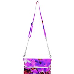 Abstract Ultra Violet Purple Iris On Red And Pink Mini Crossbody Handbag