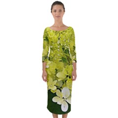 Elegant Chartreuse Green Limelight Hydrangea Macro Quarter Sleeve Midi Bodycon Dress by myrubiogarden