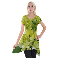 Elegant Chartreuse Green Limelight Hydrangea Macro Short Sleeve Side Drop Tunic by myrubiogarden