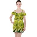 Elegant Chartreuse Green Limelight Hydrangea Macro Ruffle Cut Out Chiffon Playsuit View1