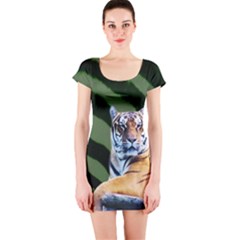 Tiger Animal Print Short Sleeve Bodycon Dress by chihuahuadresses